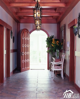 东南亚风格别墅古典原木色富裕型140平米以上门厅灯具图片