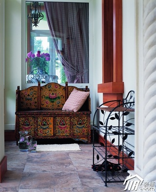 东南亚风格别墅古典原木色富裕型140平米以上客厅窗帘效果图