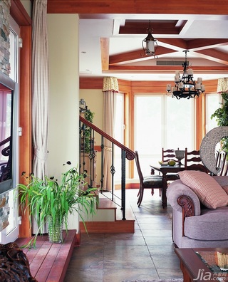 东南亚风格别墅古典原木色富裕型140平米以上客厅楼梯沙发效果图