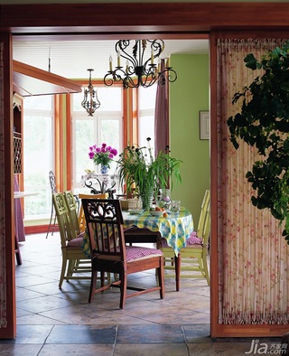 东南亚风格别墅古典原木色富裕型140平米以上餐厅窗帘图片