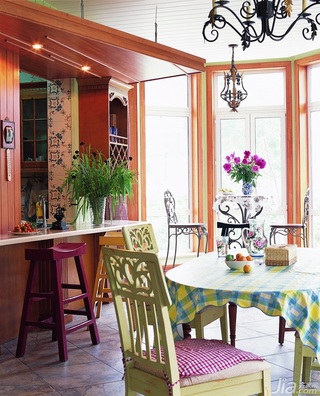 东南亚风格别墅古典原木色富裕型140平米以上餐厅窗帘效果图