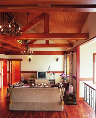 东南亚风格别墅古典原木色富裕型140平米以上客厅沙发图片