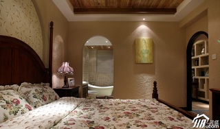 美式乡村风格一居室唯美富裕型卧室床效果图