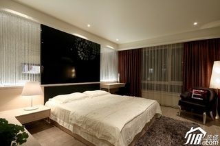简约风格三居室大气白色5-10万卧室卧室背景墙床效果图