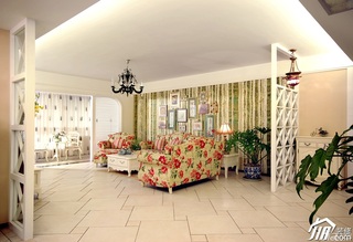 田园风格一居室富裕型客厅背景墙沙发效果图