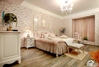 田园风格一居室浪漫粉色富裕型卧室床图片