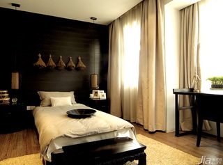中式风格复式稳重白色富裕型卧室卧室背景墙床图片