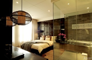 中式风格复式稳重白色富裕型卧室床图片