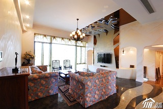 田园风格三居室唯美富裕型140平米以上客厅电视背景墙沙发效果图
