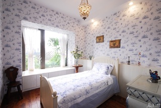 田园风格三居室唯美富裕型140平米以上卧室飘窗床效果图