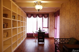 田园风格三居室唯美富裕型140平米以上书房窗帘图片