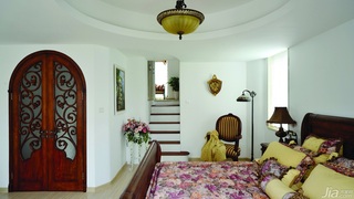混搭风格别墅白色富裕型卧室楼梯床图片
