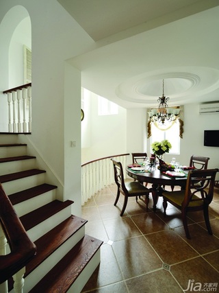混搭风格别墅白色富裕型餐厅楼梯窗帘图片
