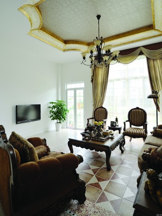 混搭风格别墅白色富裕型客厅电视背景墙沙发图片