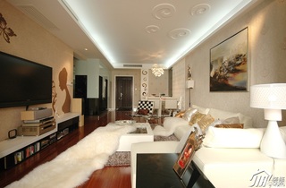 欧式风格二居室白色富裕型客厅电视背景墙沙发图片