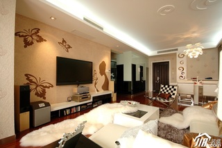 欧式风格二居室白色富裕型客厅电视背景墙沙发图片
