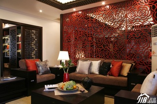 中式风格公寓富裕型客厅背景墙沙发图片