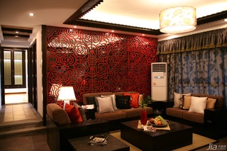 中式风格公寓富裕型客厅背景墙沙发效果图