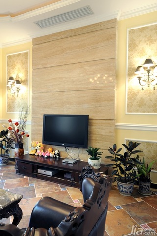欧式风格别墅暖色调豪华型140平米以上客厅电视背景墙沙发图片