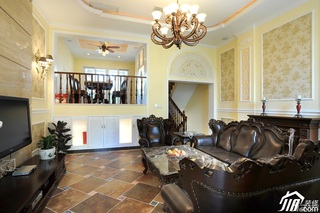 欧式风格别墅暖色调豪华型140平米以上客厅电视背景墙沙发图片