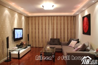 简约风格三居室暖色调富裕型客厅电视背景墙沙发婚房设计图