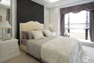 欧式风格时尚白色富裕型卧室卧室背景墙床图片