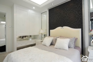 欧式风格时尚白色富裕型卧室卧室背景墙床效果图