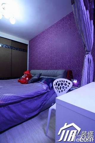 简约风格小户型浪漫紫色经济型卧室卧室背景墙床效果图