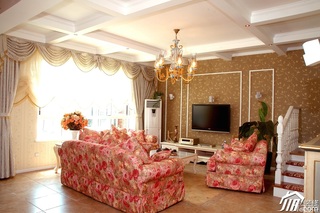 美式乡村风格二居室唯美粉色豪华型客厅沙发效果图