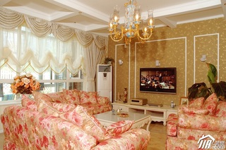 美式乡村风格二居室唯美粉色豪华型客厅沙发图片