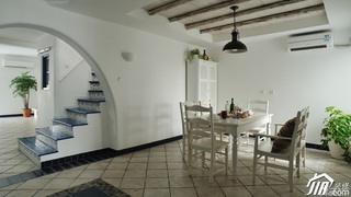 地中海风格复式唯美蓝色经济型餐厅楼梯灯具效果图