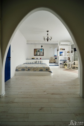 地中海风格复式唯美蓝色经济型卧室床图片