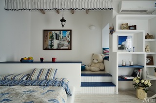 地中海风格复式唯美蓝色经济型卧室地台床图片