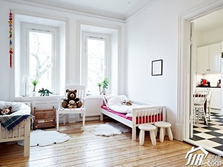 北欧风格公寓简洁白色经济型90平米儿童房床图片