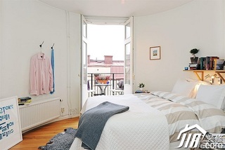 北欧风格小户型小清新白色经济型50平米卧室床效果图