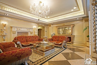 欧式风格别墅奢华暖色调豪华型客厅沙发效果图