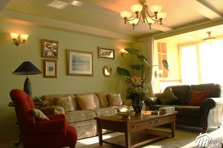 美式乡村风格别墅小清新暖色调富裕型客厅沙发图片