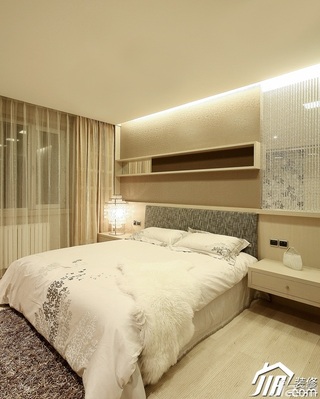 简约风格大气米色豪华型卧室卧室背景墙床图片