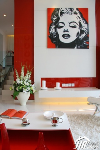 简约风格复式大气红色经济型客厅背景墙茶几婚房家居图片