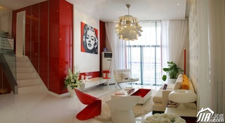 简约风格复式大气红色经济型客厅沙发婚房家装图