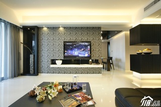 简约风格公寓稳重冷色调豪华型130平米客厅电视背景墙沙发效果图