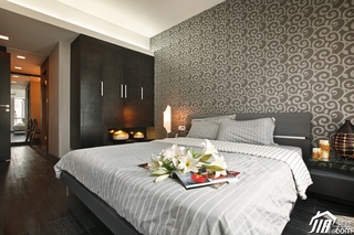 简约风格公寓稳重冷色调豪华型130平米卧室卧室背景墙床效果图