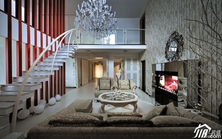 混搭风格复式唯美米色豪华型140平米以上客厅楼梯沙发效果图