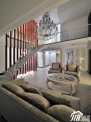 混搭风格复式唯美米色豪华型140平米以上客厅楼梯沙发效果图
