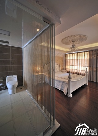 混搭风格复式唯美米色豪华型140平米以上卧室床图片