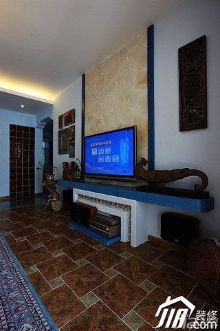 地中海风格公寓舒适经济型110平米客厅电视柜效果图