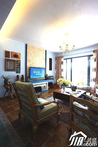 地中海风格公寓舒适经济型110平米客厅背景墙沙发效果图