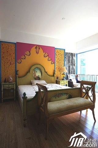 地中海风格公寓舒适经济型110平米卧室卧室背景墙床图片