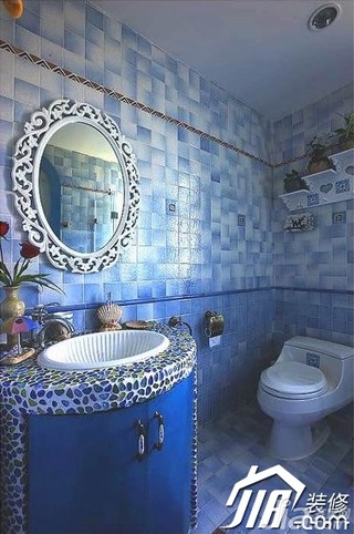 地中海风格公寓蓝色经济型110平米卫生间洗手台图片