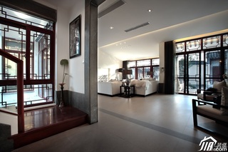 中式风格别墅大气白色富裕型客厅走廊沙发效果图